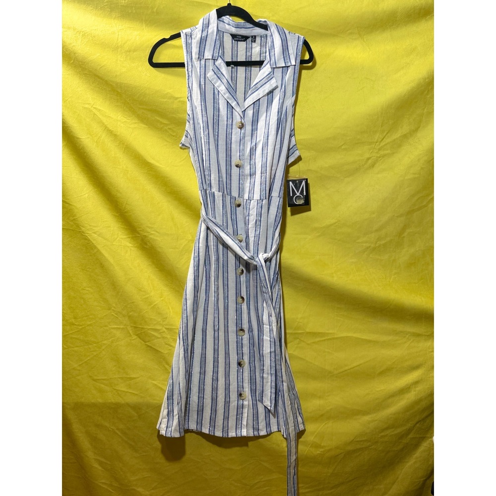 Mlle Gabrielle Blue White Striped Sleeveless Shirt Dress Metallic 1X NWT